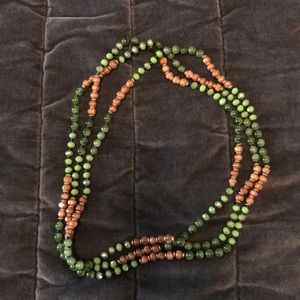 Green and brown bead necklace 60”